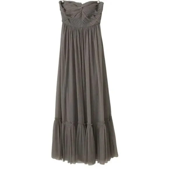 BHLDN Grey Niceties Tiered Tulle Sweetheart Corset Bodice Gown Event Holiday SZ4 - Picture 6 of 16